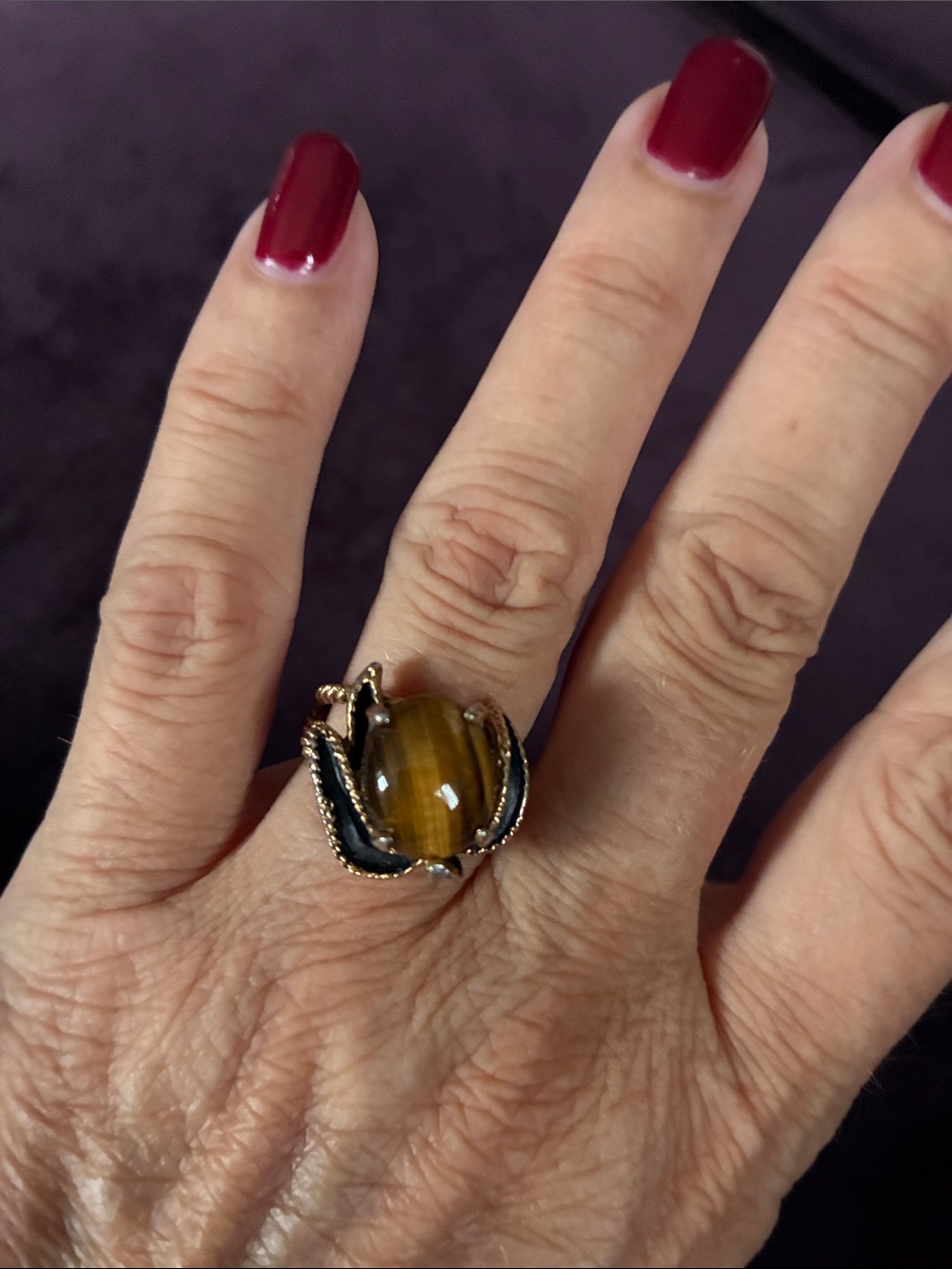 18K HGE Tiger's Eye Floral Statement Ring by Joseph Esposito